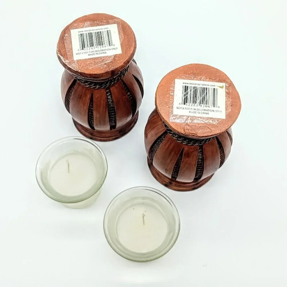 Designspirations Wood Wicker Candle Holders NWT